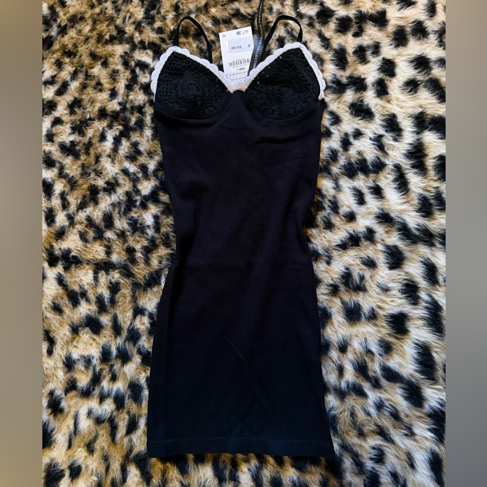 Zara Black Dress with White Lace Trim